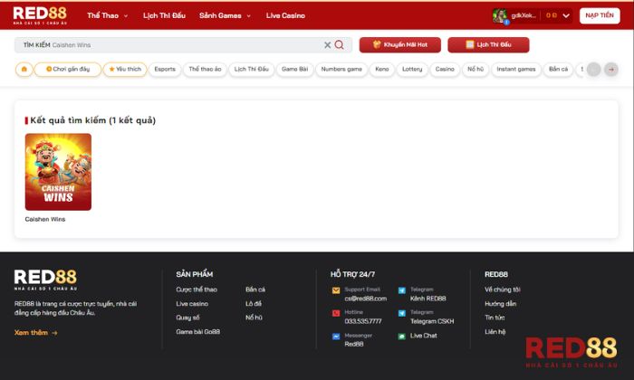 Truy cập vào tựa game Caishen Wins Red88 tại mục “Sảnh Game”.