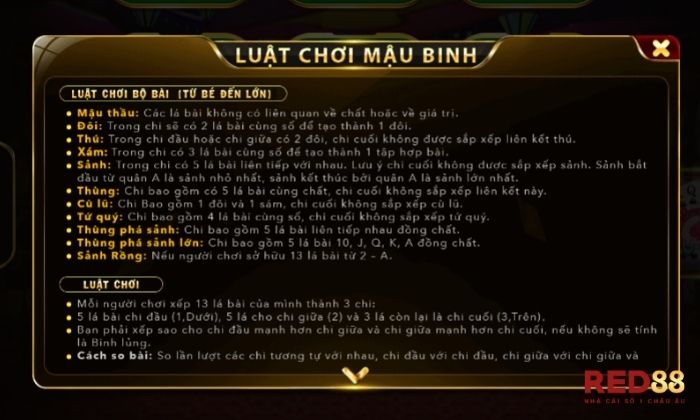 Luật chơi Mậu binh Red88 cực đơn giản cho tân binh