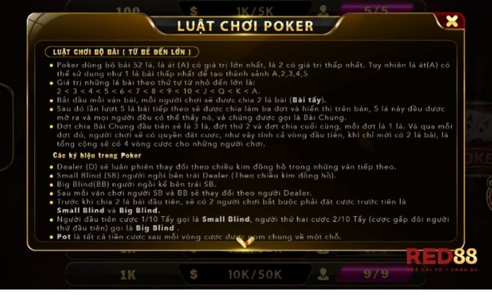 Luật chơi Poker Red88 cụ thể