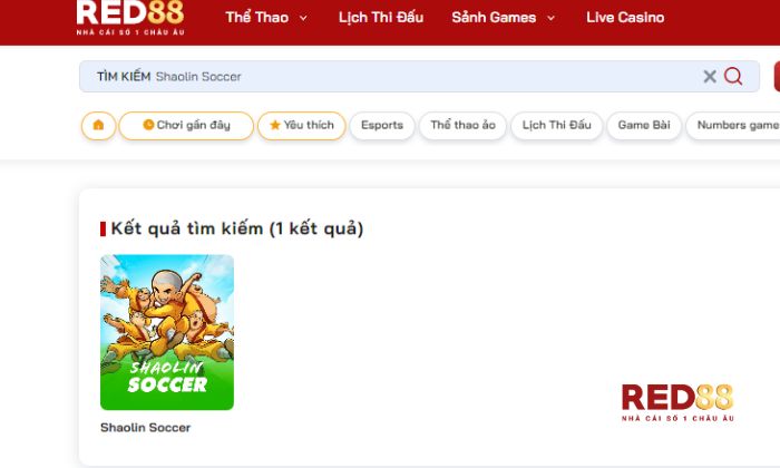 Tìm kiếm “Shaolin Soccer Red88” tại mục Slot Game. 