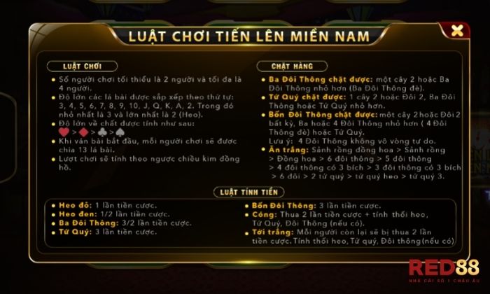 Luật chơi game Tiến lên miền nam Red88 chi tiết nhất