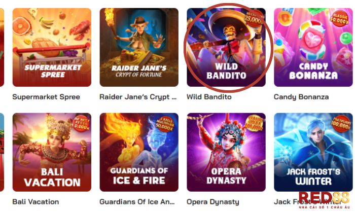 Tại giao diện "Sảnh games", chọn "Slots" và  tìm kiếm "Wild Bandito