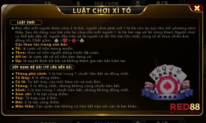 Luật chơi Xì tố Red88 chi tiết nhất cho newbie 