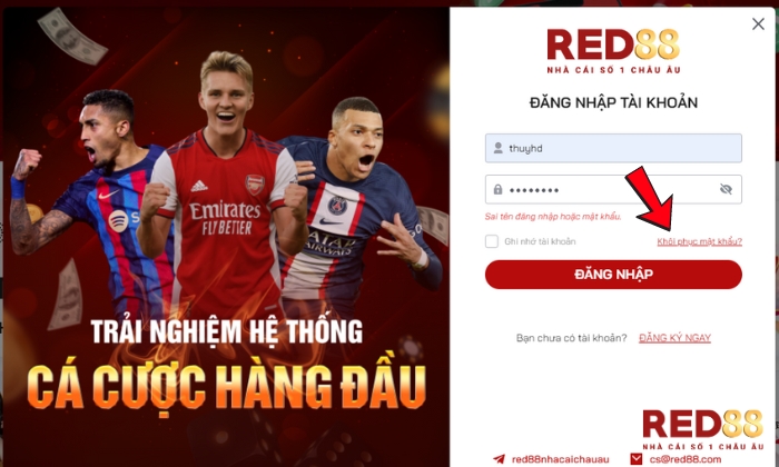 Lấy lại mật khẩu đã quên tại Red88