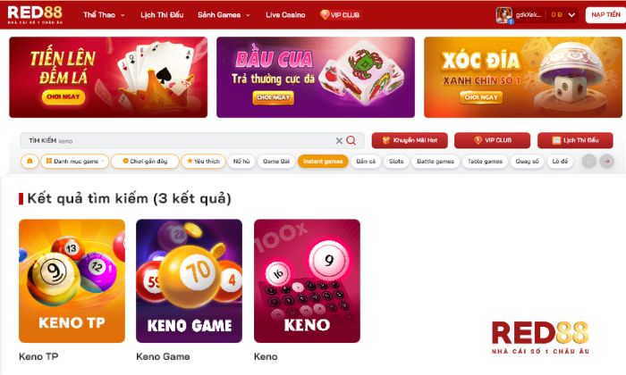 Chọn game Keno TP trong sảnh game