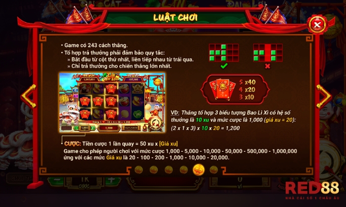 Hướng dẫn chơi lân hái lộc trên cổng game Red88