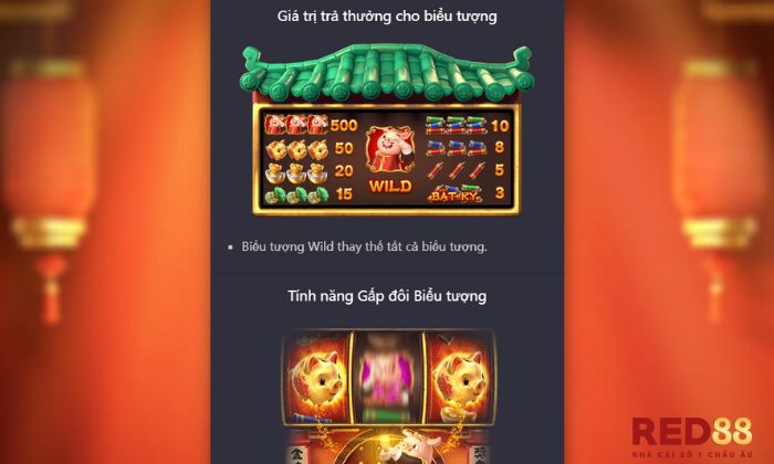 Bảng trả thưởng siêu hấp dẫn chỉ có trong Piggy Gold Red88