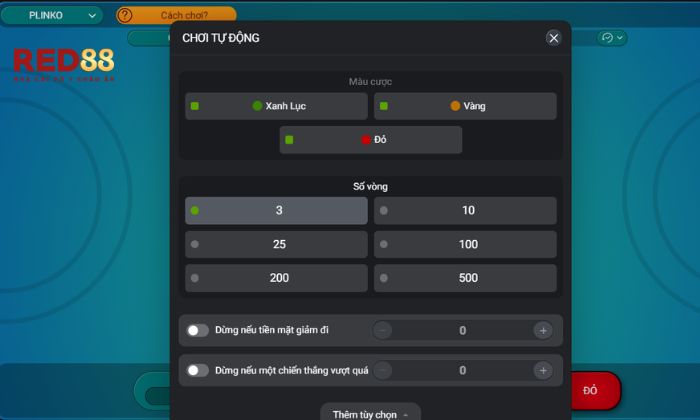 Chế độ đặt cược tự động tại Plinko Red88
