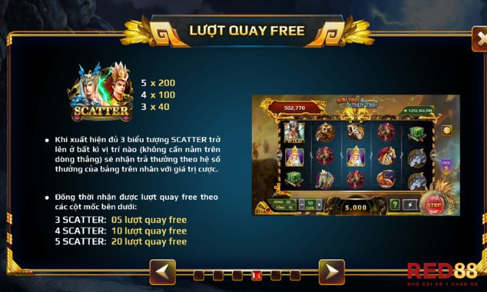 Cược thủ được tặng lượt quay free khi xuất hiện 3 biểu tượng Scatter