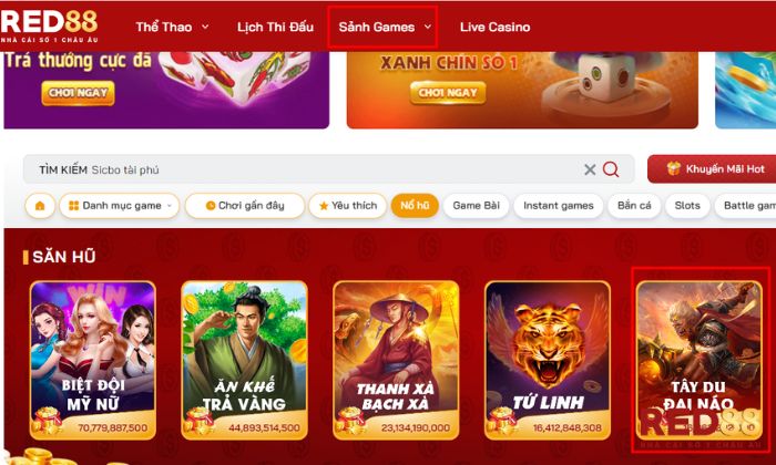 Lựa chọn sảnh game nổ hũ và tìm kiếm trò chơi Tây du đại náo