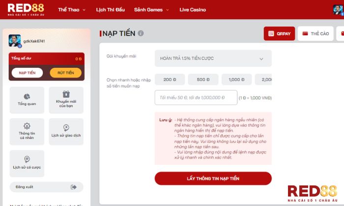 Cược thủ không phải băn khoăn về thời gian nạp rút tiền tại Red88